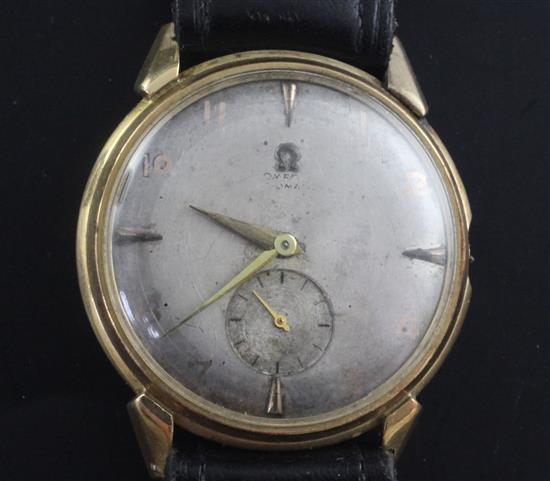 A gentlemans late 1940s yellow metal Omega automatic wrist watch